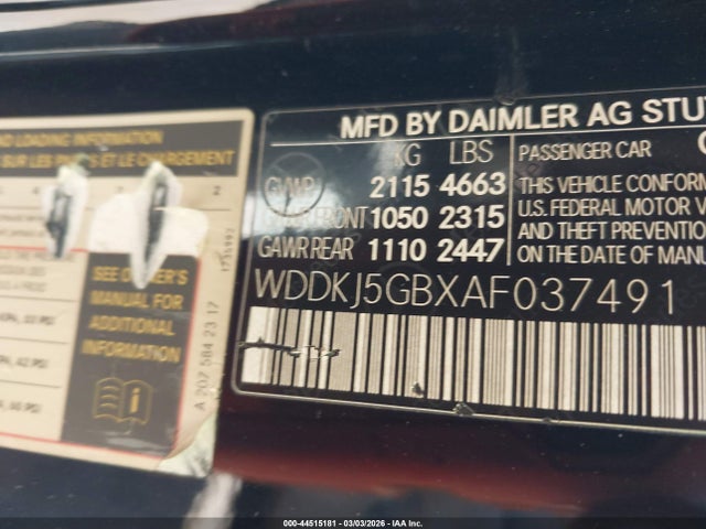 2010 Mercedes-benz E 350 მანქანა იყიდება აუქციონზე, vin: WDDKJ5GBXAF037491, აუქციონის ნომერი: 44515181