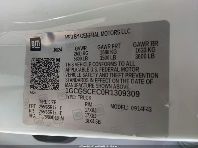 Продаж на аукціоні авто 2024 Chevrolet Colorado 2wd Lt, vin: 1GCGSCEC0R1309309, номер лоту: 44515183