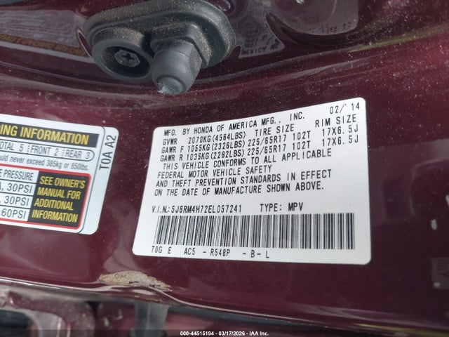 5J6RM4H72EL057241 Honda Cr-v Ex-l