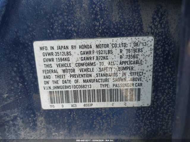 2013 Honda Fit Sport მანქანა იყიდება აუქციონზე, vin: JHMGE8H51DC068213, აუქციონის ნომერი: 44515217