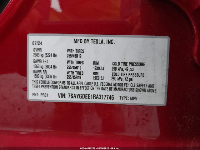 2024 TESLA MODEL Y 7SAYGDEE1RA317746 Photo 8