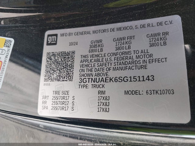 Продаж на аукціоні авто 2025 Gmc Sierra 1500 4wd  Standard Box Pro, vin: 3GTNUAEK6SG151143, номер лоту: 44515229