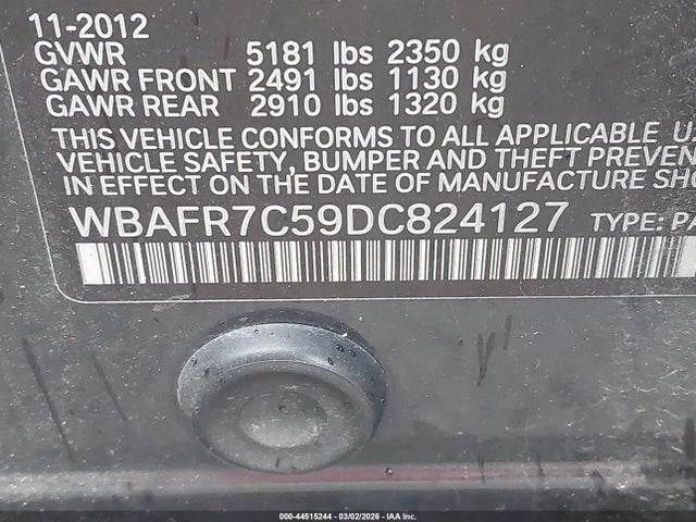 44515244 :رقم المزاد ، WBAFR7C59DC824127 vin ، 2013 Bmw 535i مزاد بيع