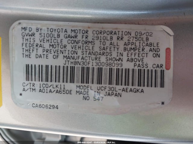 2003 LEXUS LS 430 JTHBN30F130098099 Photo 8