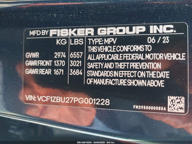 VCF1ZBU27PG001228 Fisker Ocean One