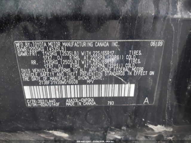 Aukcja sprzedaży 2009 Toyota Rav4 Limited, vin: 2T3BF31V39W016608, numer aukcji: 44515261