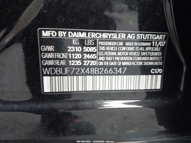 Продажа на аукционе авто 2008 Mercedes-benz E 550, vin: WDBUF72X48B266347, номер лота: 44515287