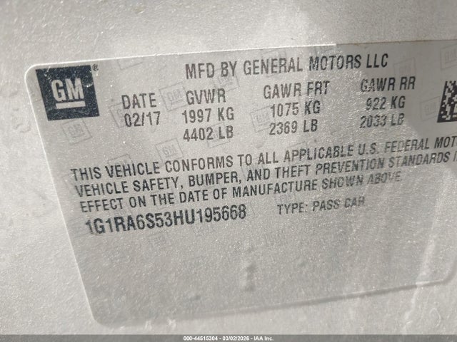 1G1RA6S53HU195668 Chevrolet VOLT LT
