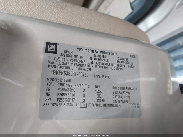 Aukcja sprzedaży 2008 Gmc Yukon Denali, vin: 1GKFK63808J236750, numer aukcji: 44515316