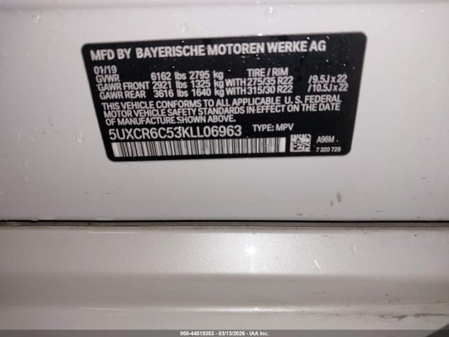 Aukcja sprzedaży 2019 Bmw X5 Xdrive40i, vin: 5UXCR6C53KLL06963, numer aukcji: 44515353