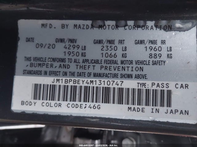44515357 :رقم المزاد ، JM1BPBEY4M1310747 vin ، 2021 Mazda Mazda3 2.5 Turbo Premium Plus مزاد بيع