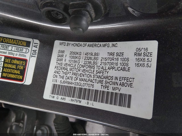 Honda CR-V LX 2016 5J6RM4H33GL077076 Image 9