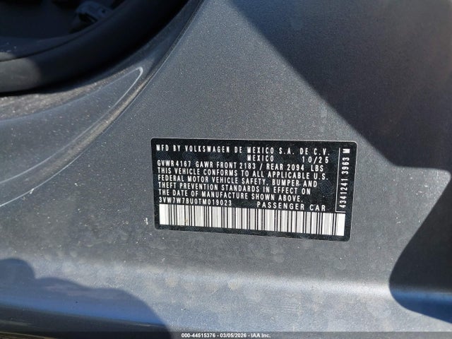 44515376 :رقم المزاد ، 3VW7W7BU0TM019023 vin ، 2026 Volkswagen Jetta Se مزاد بيع