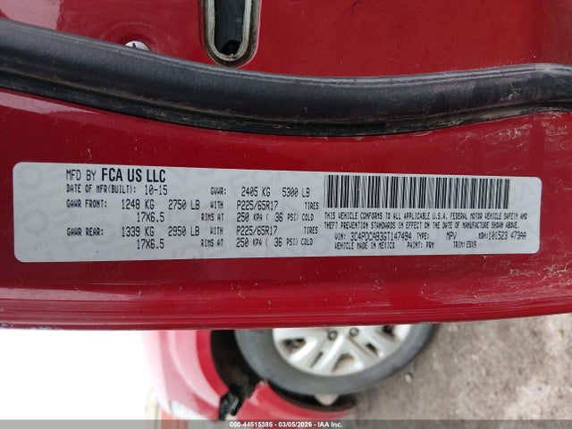 44515385 :رقم المزاد ، 3C4PDCAB3GT147494 vin ، 2016 Dodge Journey Se مزاد بيع
