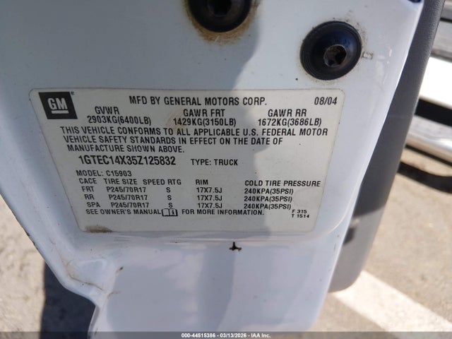 44515386 :رقم المزاد ، 1GTEC14X35Z125832 vin ، 2005 Gmc Sierra 1500 Work Truck مزاد بيع