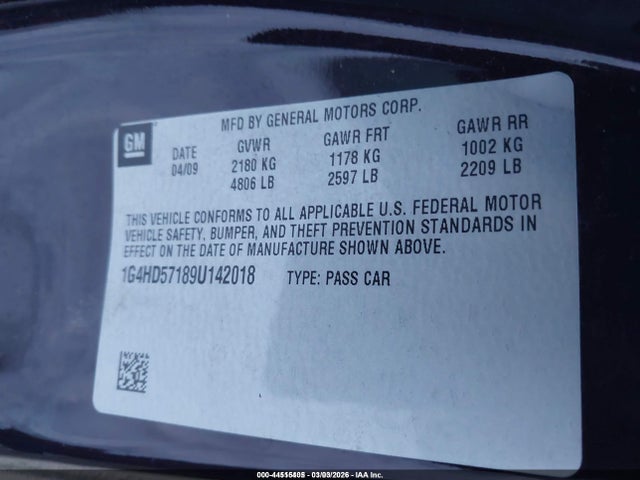 44515405 :رقم المزاد ، 1G4HD57189U142018 vin ، 2009 Buick Lucerne Cxl مزاد بيع