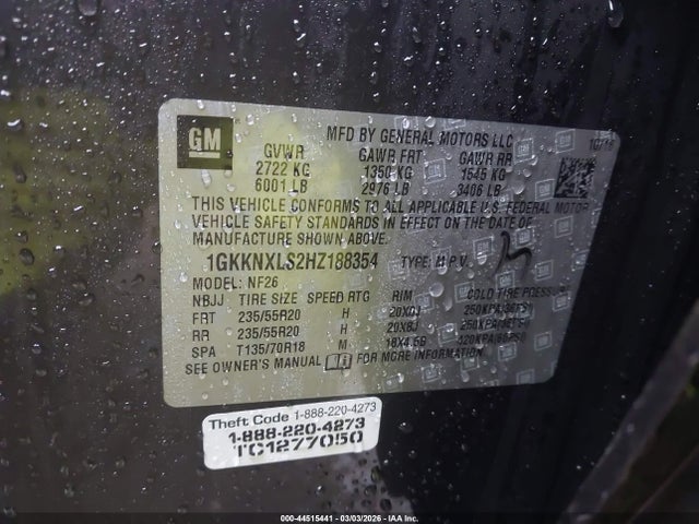 44515441 :رقم المزاد ، 1GKKNXLS2HZ188354 vin ، 2017 Gmc Acadia Denali مزاد بيع