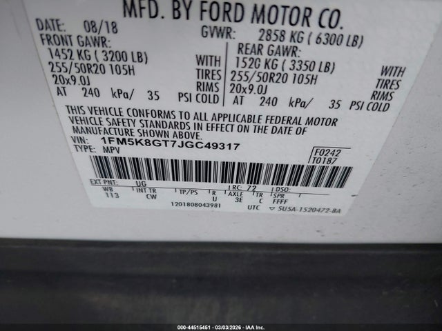 1FM5K8GT7JGC49317 Ford EXPLORER SPORT
