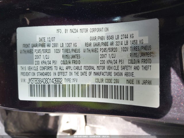 Продажа на аукционе авто 2008 Mazda Cx-9 Grand Touring, vin: JM3TB38A080143992, номер лота: 44515463