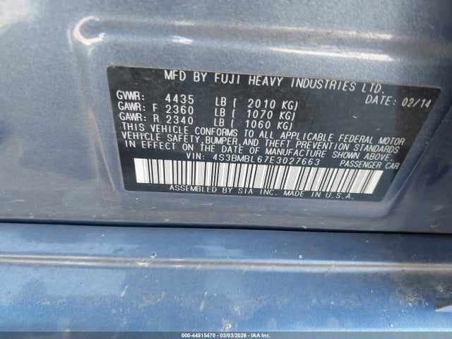 Subaru Legacy 2.5i Limited 2014 4S3BMBL67E3027663 Image 9