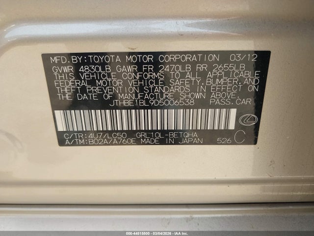 Aukcja sprzedaży 2013 Lexus Gs 350, vin: JTHBE1BL9D5006538, numer aukcji: 44515500