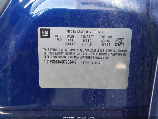 2013 CHEVROLET CRUZE 1G1PC5SB4D7200449 Photo 8