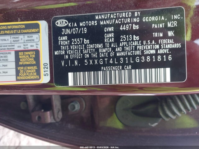 2020 Kia Optima Lx მანქანა იყიდება აუქციონზე, vin: 5XXGT4L31LG381816, აუქციონის ნომერი: 44515513