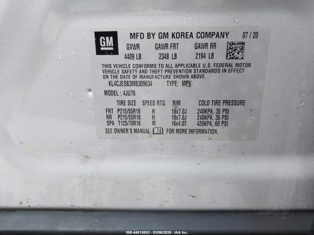44515552 :رقم المزاد ، KL4CJESB3MB309634 vin ، 2021 Buick Encore Awd Preferred مزاد بيع