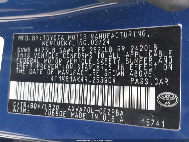 4T1K61AK4RU253904 Toyota CAMRY XSE