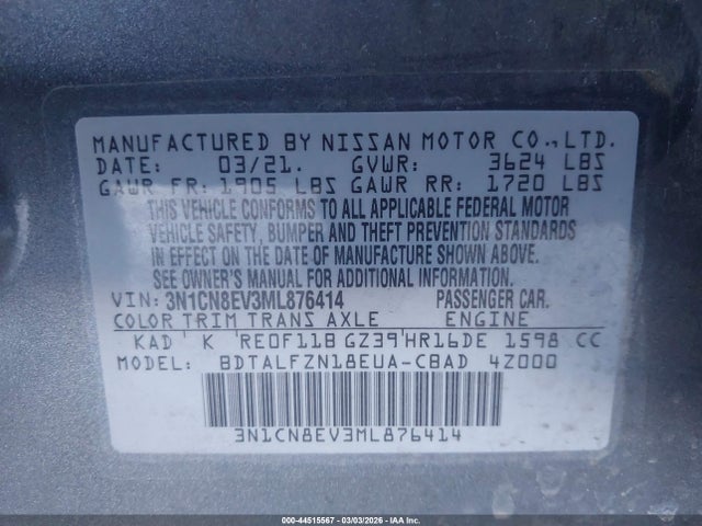 Nissan Versa Sv Xtronic Cvt 2021 3N1CN8EV3ML876414 Image 9