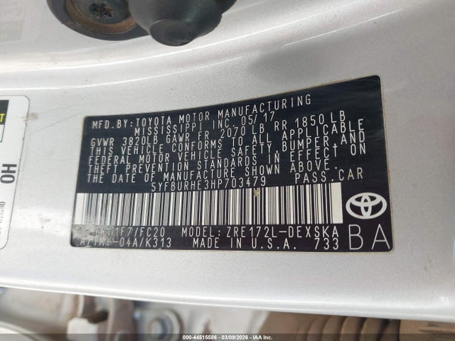 Toyota COROLLA SE 2017 5YFBURHE3HP703479 Image 9