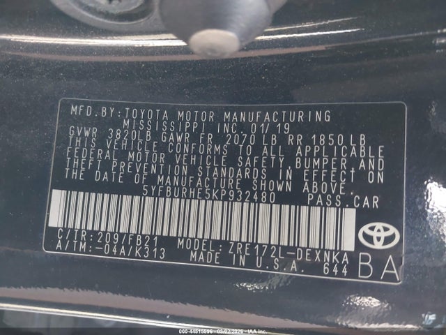 Toyota COROLLA LE 2019 5YFBURHE5KP932480 Image 9