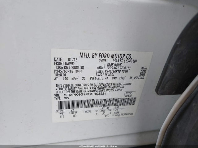 Ford EDGE SE 2016 2FMPK4G99GBB03524 Image 9