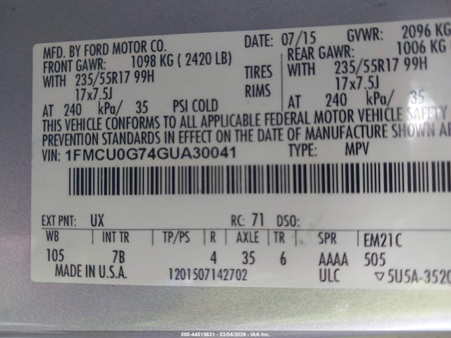 Ford ESCAPE SE 2016 1FMCU0G74GUA30041 Image 9