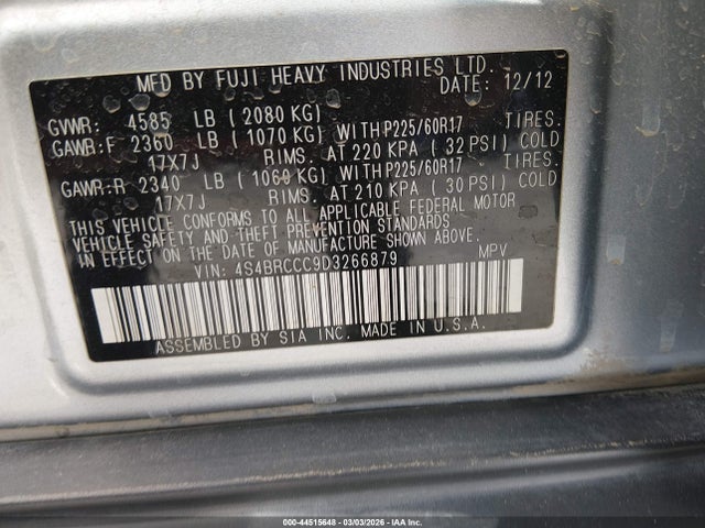 Продаж на аукціоні авто 2013 Subaru Outback 2.5i Premium, vin: 4S4BRCCC9D3266879, номер лоту: 44515648