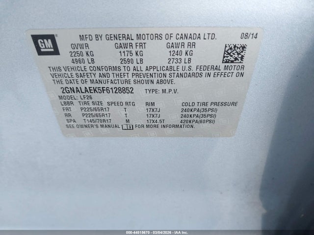 Chevrolet EQUINOX LS 2015 2GNALAEK5F6128852 Image 9