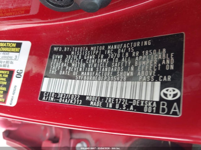 Toyota Corolla S 2015 5YFBURHE0FP315428 Image 9
