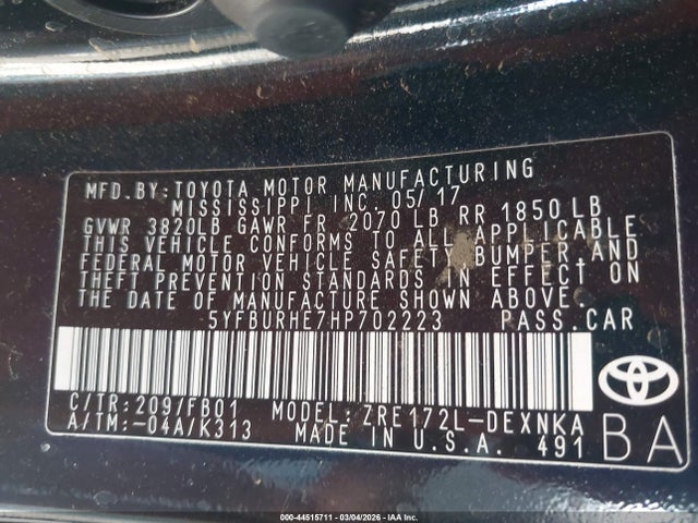 Toyota COROLLA LE 2017 5YFBURHE7HP702223 Image 9