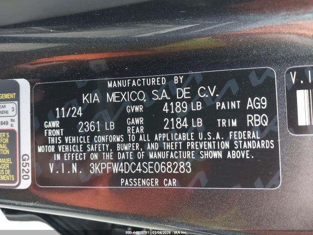 Aukcja sprzedaży 2025 Kia K4 Gt-line Turbo, vin: 3KPFW4DC4SE068283, numer aukcji: 44515751