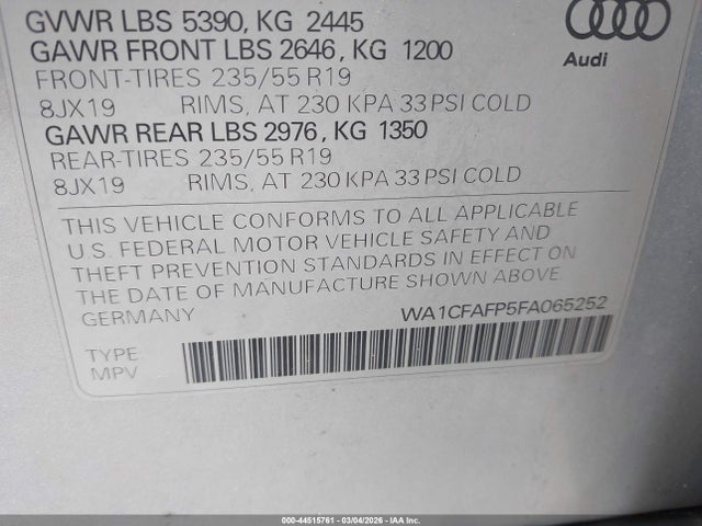 2015 AUDI Q5 WA1CFAFP5FA065252 Photo 8
