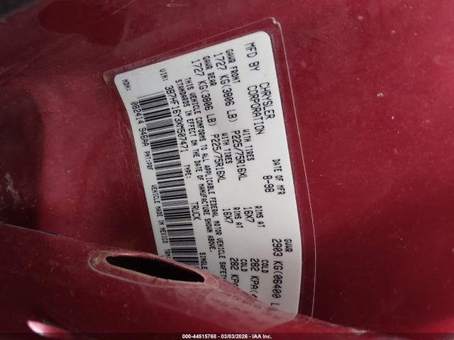 Продажа на аукционе авто 1999 Dodge Ram 1500 St, vin: 3B7HF16Y3XM507471, номер лота: 44515768