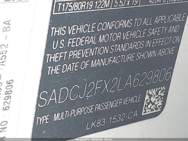 44515777 :رقم المزاد ، SADCJ2FX2LA629806 vin ، 2020 Jaguar F-pace Premium P250 Awd Automatic مزاد بيع
