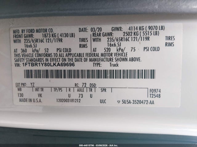 2020 FORD TRANSIT-250 CARGO VAN 1FTBR1Y80LKA69696 Photo 8