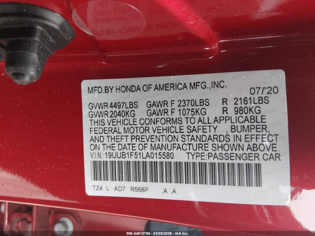 Продаж на аукціоні авто 2020 Acura Tlx Tech Package, vin: 19UUB1F51LA015580, номер лоту: 44515799