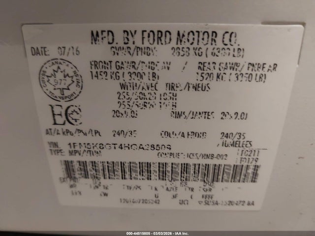 Продаж на аукціоні авто 2017 Ford Explorer Sport, vin: 1FM5K8GT4HGA28509, номер лоту: 44515805