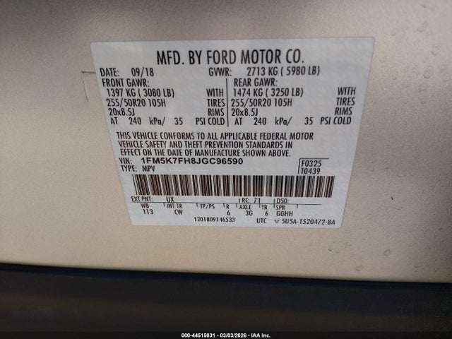 1FM5K7FH8JGC96590 Ford Explorer Limited