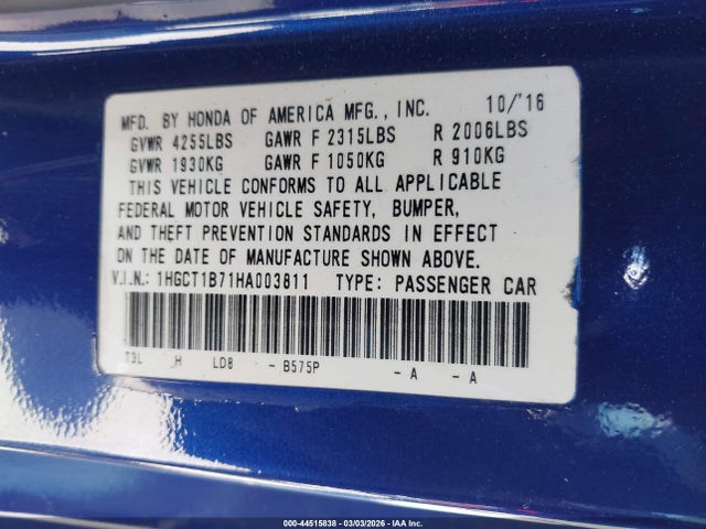 1HGCT1B71HA003811 Honda ACCORD EX