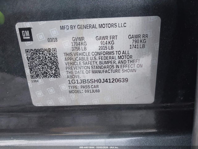 1G1JB5SH0J4120639 Chevrolet Sonic Ls Auto