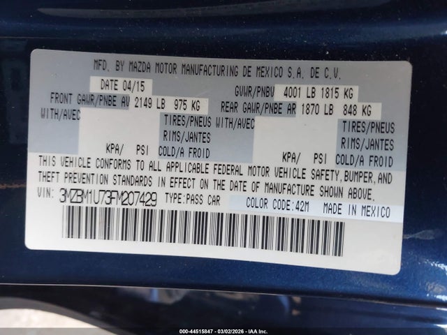 Aukcja sprzedaży 2015 Mazda Mazda3 I Sport, vin: 3MZBM1U73FM207429, numer aukcji: 44515847