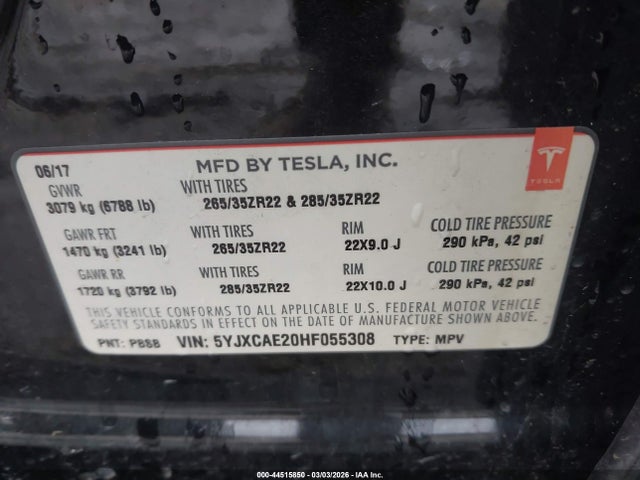 Aukcja sprzedaży 2017 Tesla Model X 100d/75d/90d, vin: 5YJXCAE20HF055308, numer aukcji: 44515850